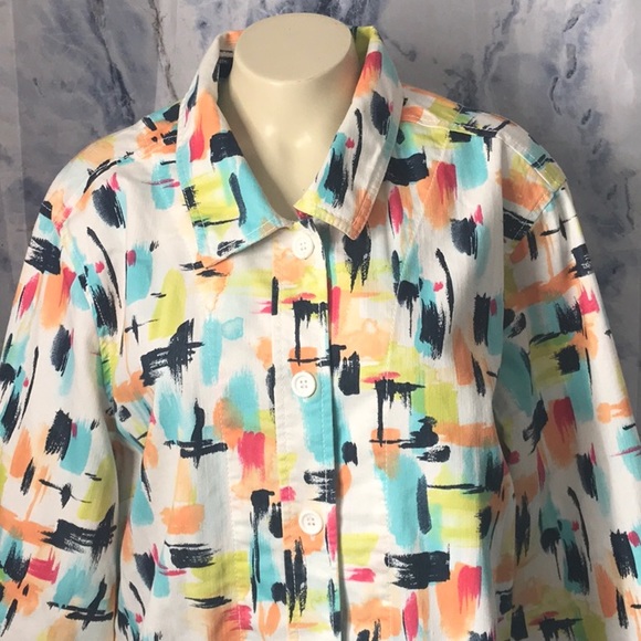 City blues by Koret multicolored 3/4 sleeve button down jacket stretch - Picture 2 of 7